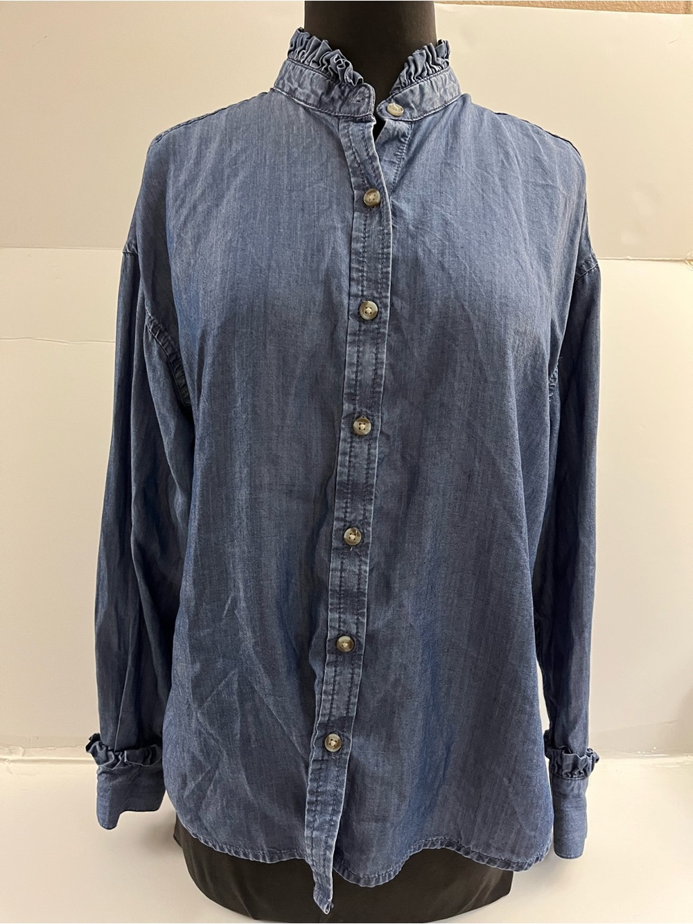 Women’s Washed Blue Denim Button-Up Shirt